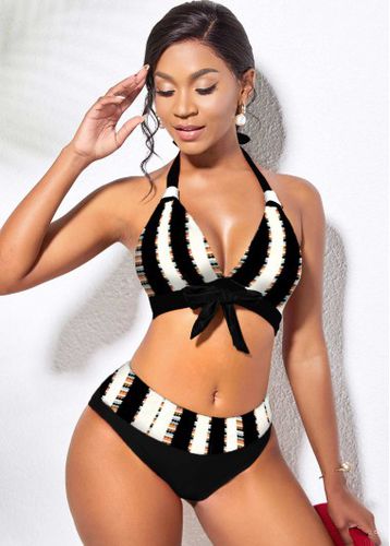 Mid Waist Halter Striped Bowknot Bikini Set - unsigned - Modalova