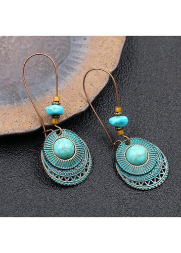 Turquoise Metal Detail Retro Design Earrings - unsigned - Modalova