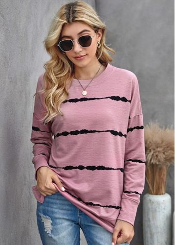 Long Sleeve Striped Round Neck Sweatshirt - unsigned - Modalova