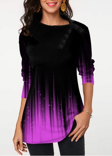 Gradient Button Detail Long Sleeve Tunic Top - unsigned - Modalova
