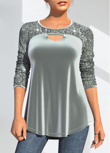 Sequin Velvet Stitching Cutout Design Grey T Shirt - unsigned - Modalova