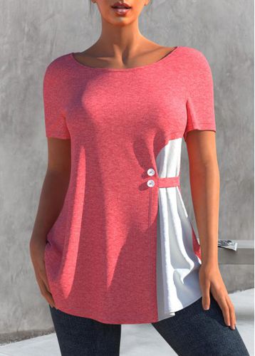 Round Neck Short Sleeve Pink T Shirt - unsigned - Modalova