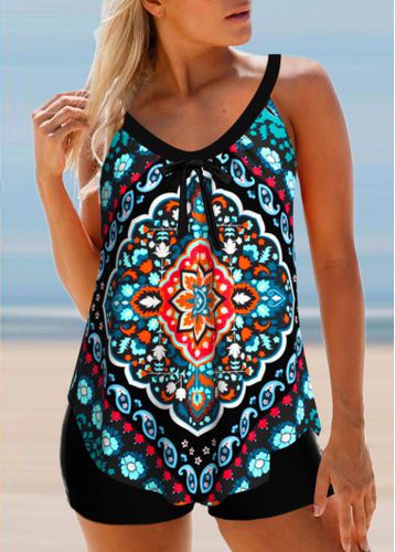 Tribal Print Multi Color Bowknot Tankini Top - unsigned - Modalova