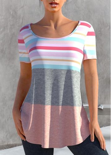 Light Pink Striped Round Neck T Shirt - unsigned - Modalova