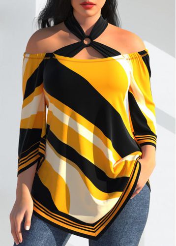 Yellow Asymmetric Hem Striped T Shirt - unsigned - Modalova