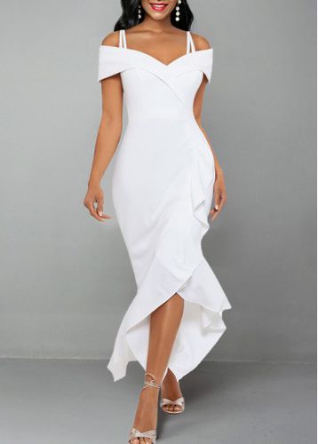 White Short Sleeve Strappy Cold Shoulder Dress - unsigned - Modalova