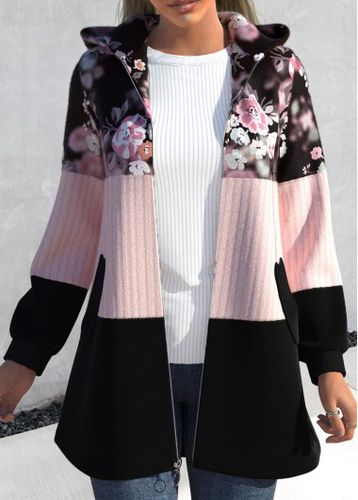 Light Pink Zipper Closure Floral Print Jacket - unsigned - Modalova