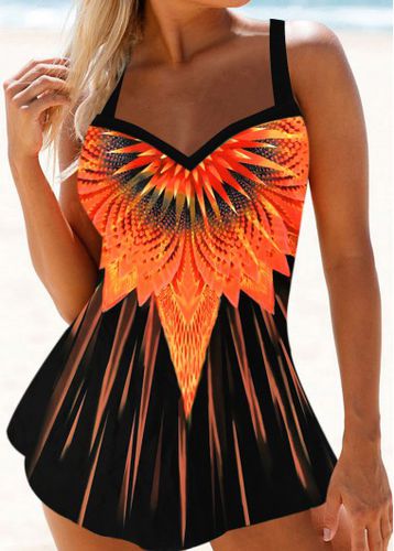 Wide Strap Orange Printed Swimdress Top - unsigned - Modalova