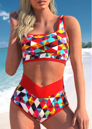Geometric Print High Waisted Red Bikini Set - unsigned - Modalova