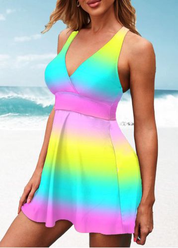 Cut Out Dazzle Colorful Print Swimdress and Panty - unsigned - Modalova