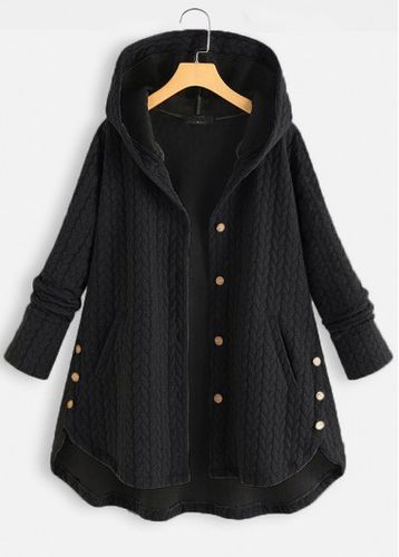 Black Pocket Long Sleeve Hooded Coat - unsigned - Modalova