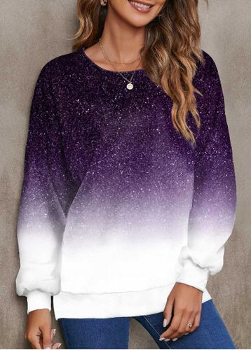 Purple Ombre Long Sleeve Round Neck Sweatshirt - unsigned - Modalova