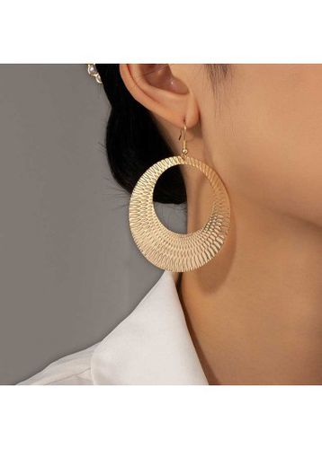 Gold Round Design Metal Detail Earrings - unsigned - Modalova