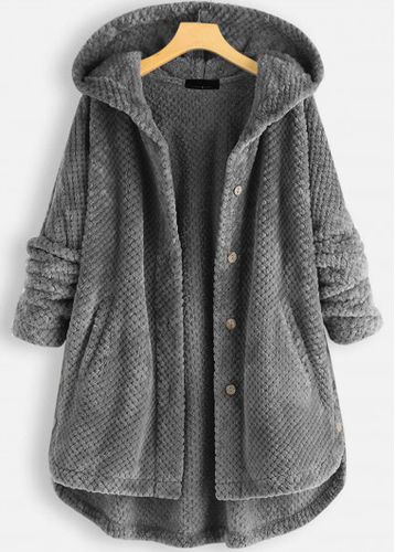 Grey Pocket Long Sleeve Hooded Coat - unsigned - Modalova