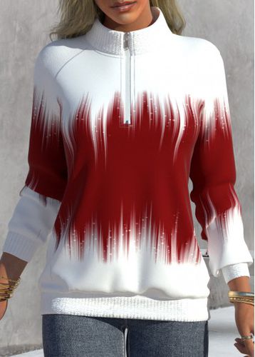 Red Zipper Ombre Long Sleeve High Neck Sweatshirt - unsigned - Modalova
