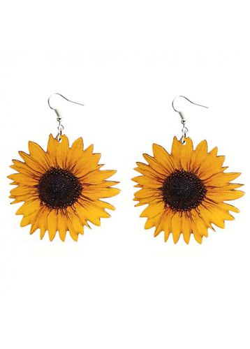 Pair Yellow Wood Sunflower Design Earrings - unsigned - Modalova