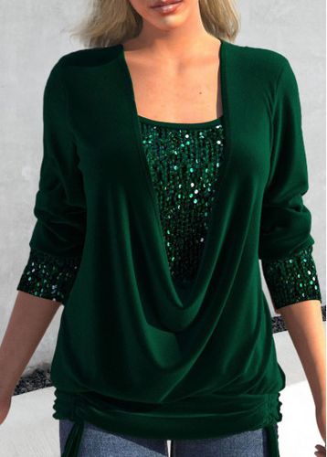 Green Sequin Long Sleeve Square Neck T Shirt - unsigned - Modalova