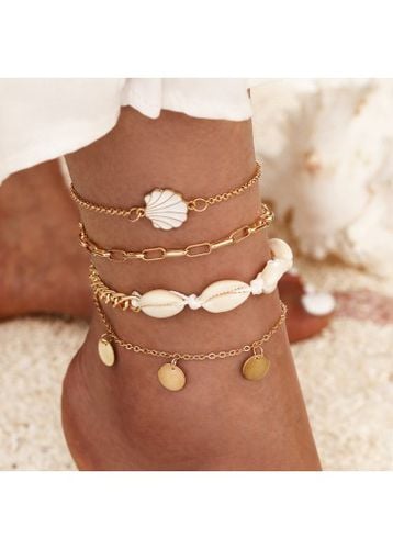 Golden Metal Detail Shell Design Anklet Set - unsigned - Modalova