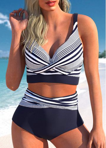 Criss Cross Striped Navy Bikini Top - unsigned - Modalova