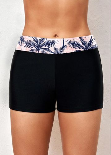 Mid Waisted Tropical Plants Print Black Swim Shorts - unsigned - Modalova