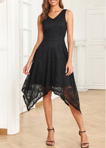 Black Lace Sleeveless V Neck Dress - unsigned - Modalova