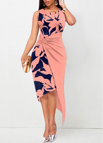 Dusty Pink Twist Floral Print Sleeveless Bodycon Dress - unsigned - Modalova