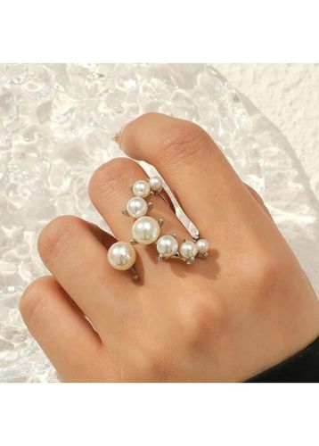 Pearl Detail Asymmetry Silvery White Ring - unsigned - Modalova