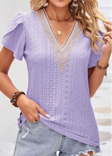 Light Purple Patchwork Short Sleeve T Shirt - unsigned - Modalova