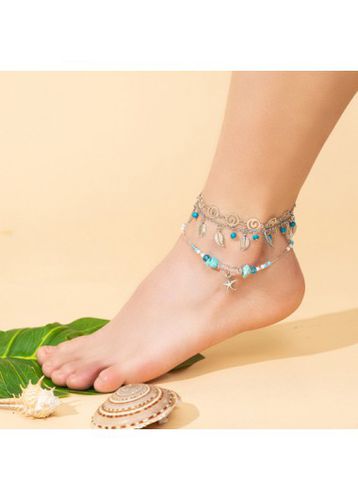 Alloy Detail Silver Leaf Anklet Set - unsigned - Modalova