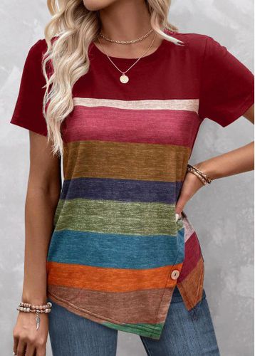 Red Split Striped Short Sleeve T Shirt - unsigned - Modalova