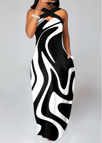 Black Criss Cross Geometric Print Maxi Dress - unsigned - Modalova