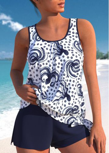 Bowknot Mid Waisted Marine Life Print Tankini Set - unsigned - Modalova