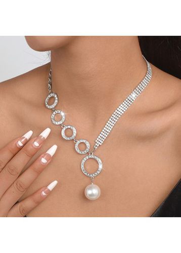 Asymmetry Pearl Design Rhinestone Silvery White Necklace - unsigned - Modalova