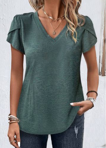 Green Short Sleeve V Neck T Shirt - unsigned - Modalova