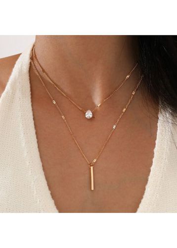 Gold Teardrop Detail Layered Design Necklace - unsigned - Modalova