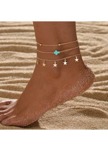 Gold Star Layered Design Anklet Set - unsigned - Modalova