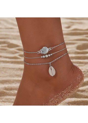 Silvery White Layered Conch Design Anklet Set - unsigned - Modalova