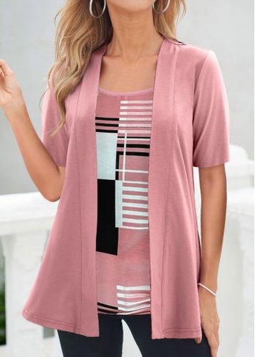 Pink Fake 2in1 Geometric Print T Shirt - unsigned - Modalova