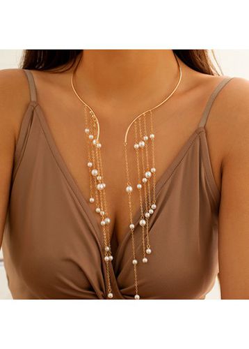 Gold Pearl Detail Layered Design Necklace - unsigned - Modalova