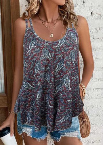 Wine Red Asymmetry Tribal Print Camisole Top - unsigned - Modalova