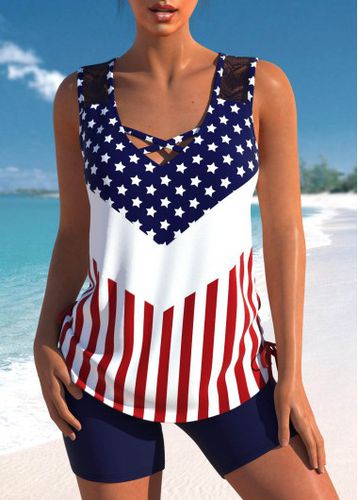 American Flag Print High Waisted Tankini Set - unsigned - Modalova