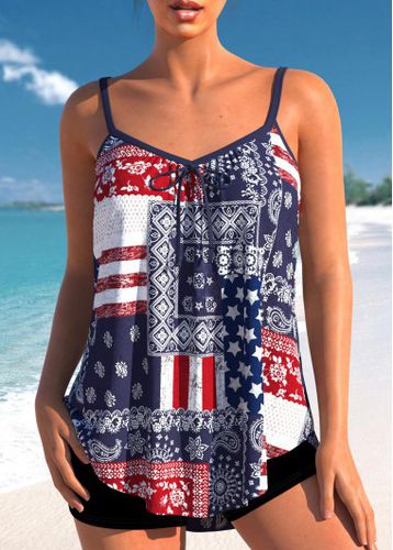 Patchwork American Flag Print Multi Color Tankini Top - unsigned - Modalova