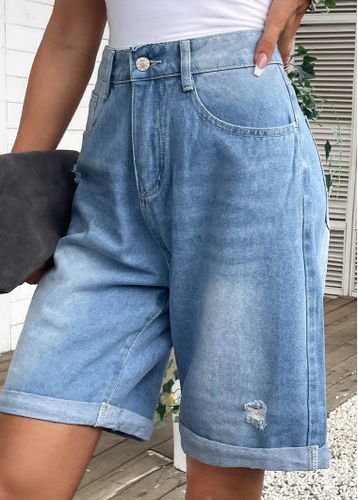 Denim Blue Pocket Button Fly High Waisted Shorts - unsigned - Modalova