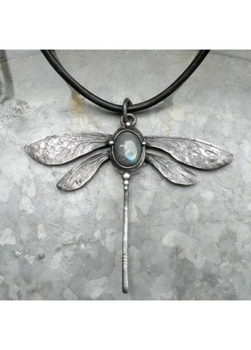 Silver Dragonfly Design Retro Alloy Necklace - unsigned - Modalova
