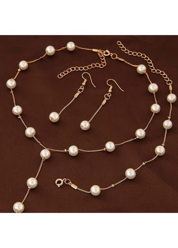 Gold Pearl Detail Alloy Necklace Set - unsigned - Modalova