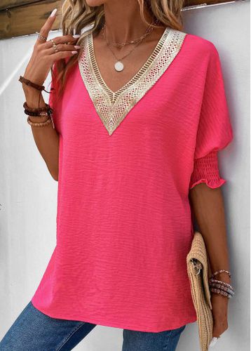 Hot Pink Smocked Half Sleeve T Shirt - unsigned - Modalova