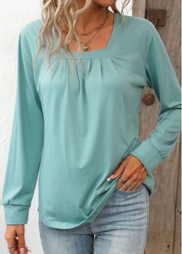 Green Ruched Long Sleeve Square Neck T Shirt - unsigned - Modalova