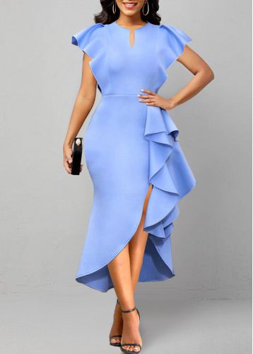 Light Blue Asymmetry High Low Bodycon Dress - unsigned - Modalova