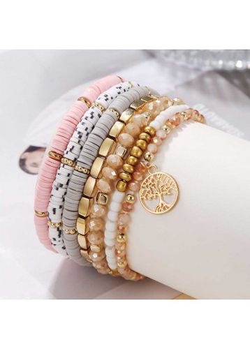 Elastic Detail Pink Round Bracelet Set - unsigned - Modalova
