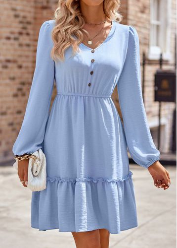 Light Blue Ruched Long Sleeve Dress - unsigned - Modalova